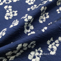 Tissu Jacquard Fantaisie Bleu Fleur Blanche